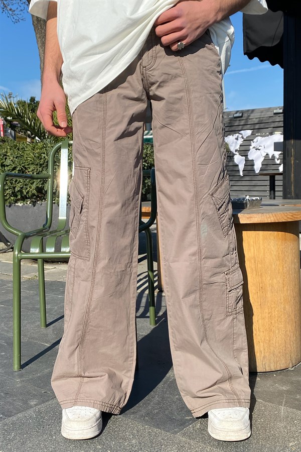 Mini Cep Extra Baggy Fit Khaki Pants