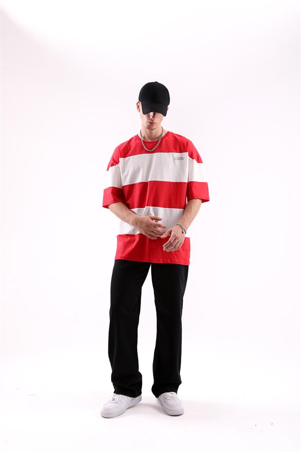 Mini Text Baskılı Çizgili Oversize Tshirt