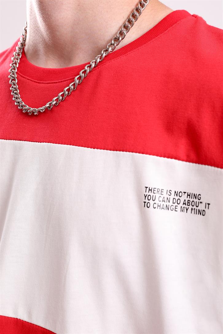 Mini Text Baskılı Çizgili Oversize Tshirt