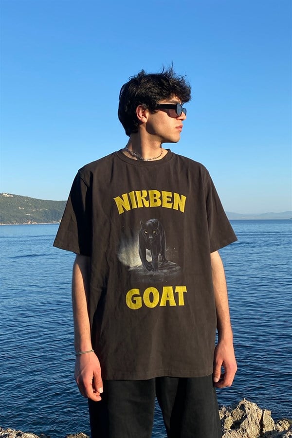 Nirben Goat Baskılı Siyah Oversize Tshirt