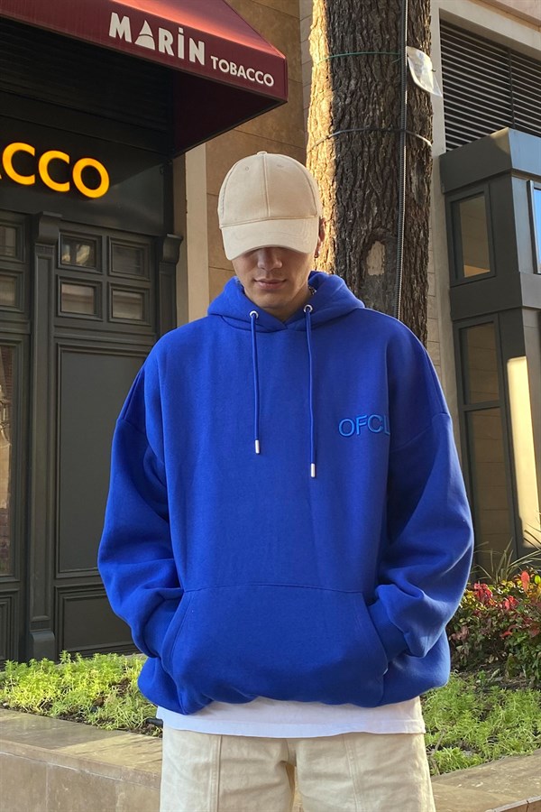 OFCL Chest Printed Premium Oversize Blue Sweatshirt