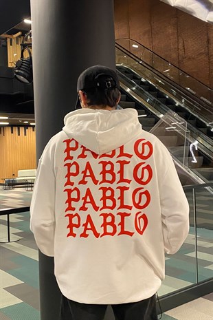Pablo Oversize Printed Beyaz Hoodie