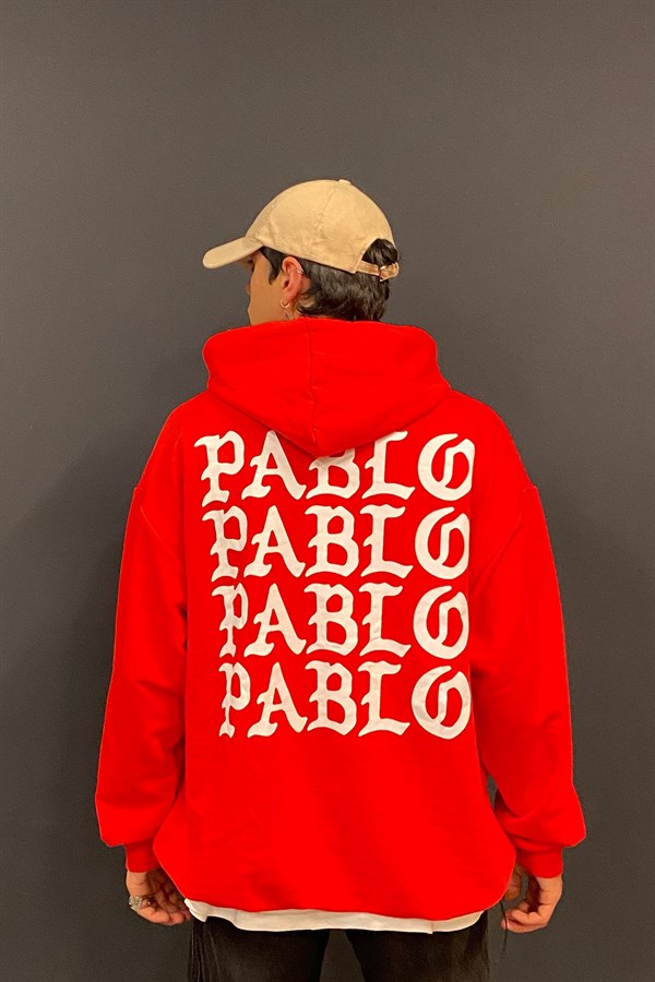 Pablo Oversize Printed Kırmızı Hoodie
