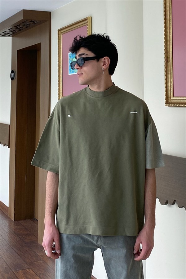 Palm Tree Printed Oversize Khaki Tshirt