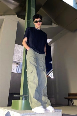 Pastel Khaki Cep Detay Extra Baggy Fit Pant