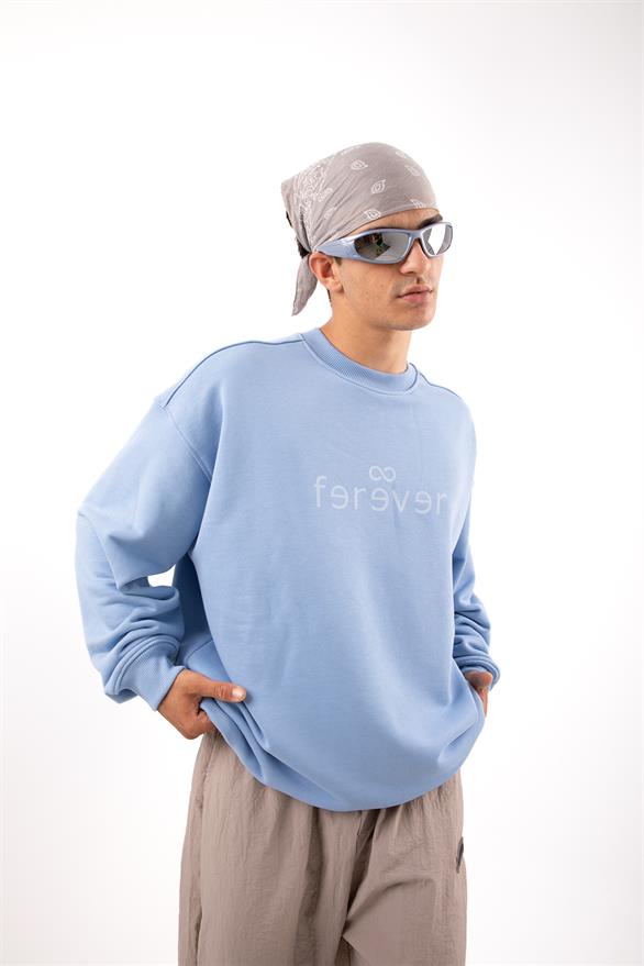 Premium Kumaş 500GSM Ferever Baskılı Krem Oversize Sweatshirt