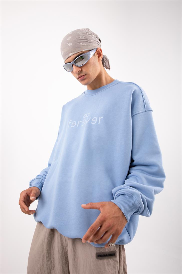 Premium Kumaş 500GSM Ferever Baskılı Krem Oversize Sweatshirt