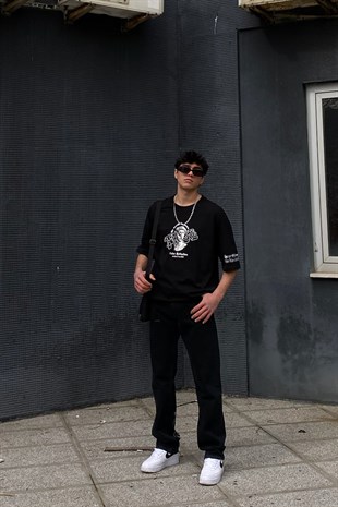 Reflection Oversize Printed Siyah Tshirt