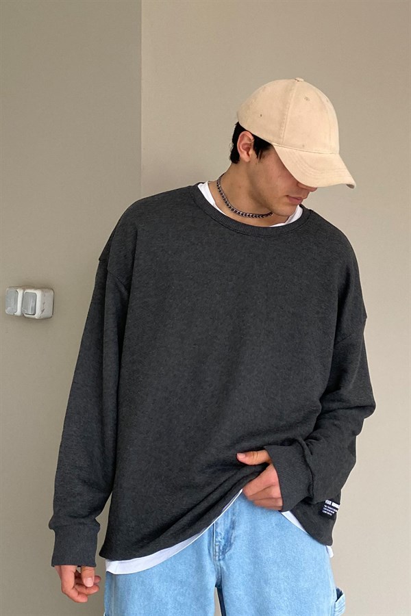 Regular Fit Antrasit Basic Sweatshirt
