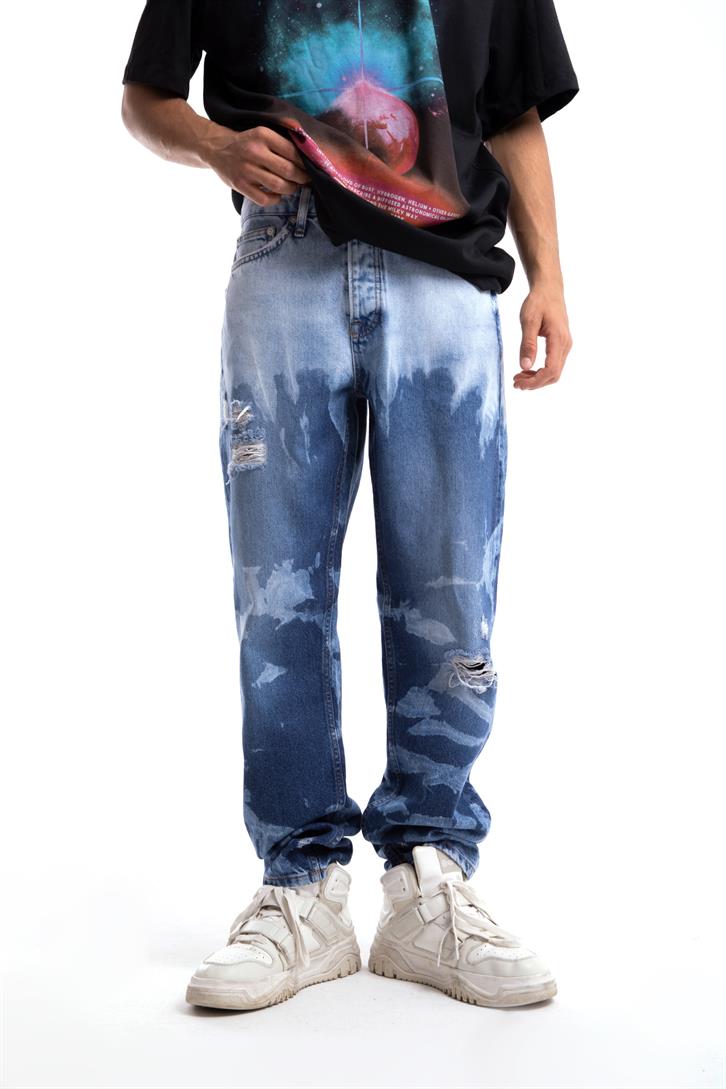 Ripped Detail Batik Desen Mavi Regular Fit Jean