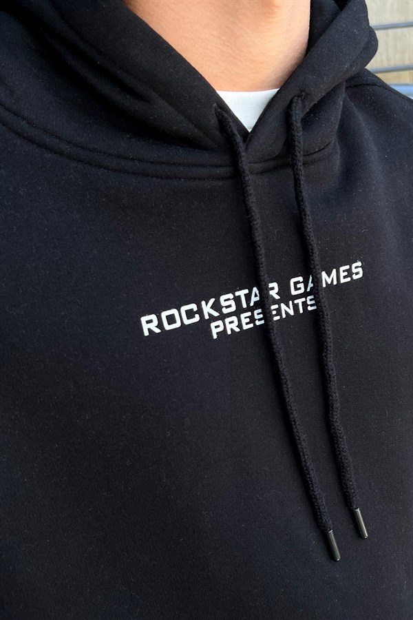 San Andreas Sırt Baskılı Siyah Oversize Sweatshirt