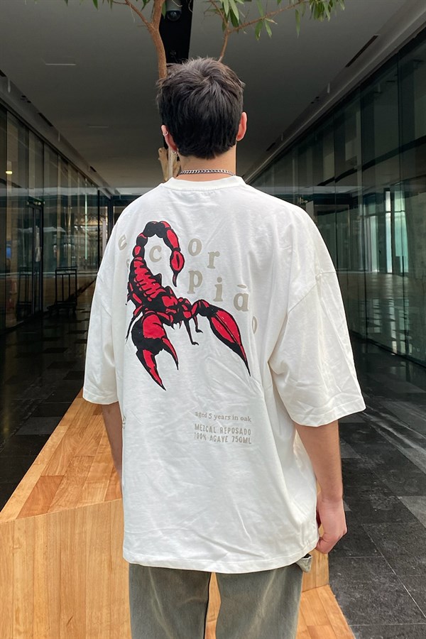 Scorpion Printed Beyaz Oversize Tshirt