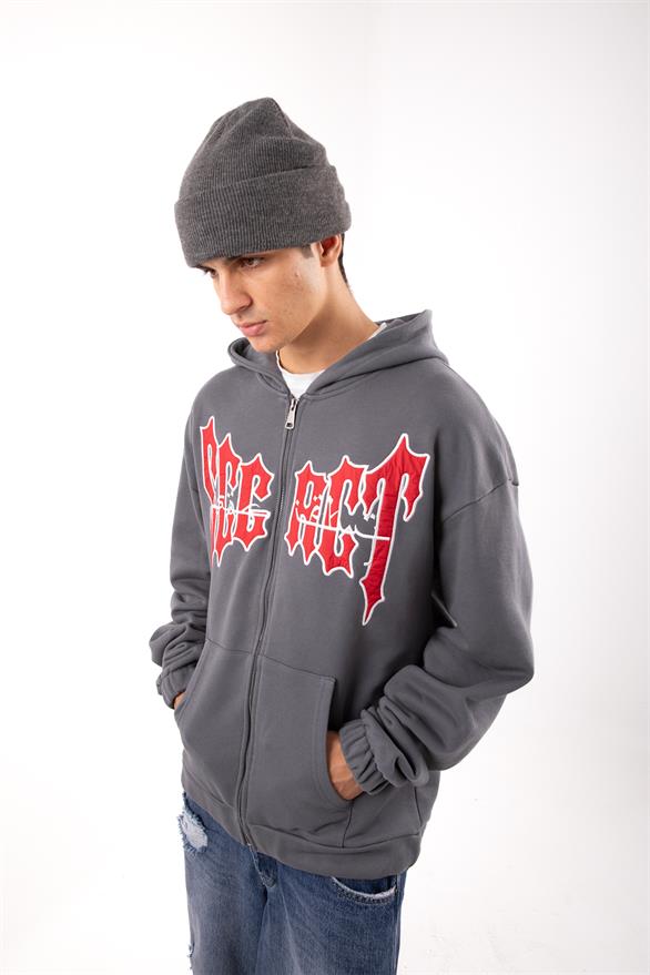 Secret Nakışlı Drips Füme Zip Hoodie