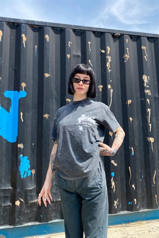 Shining Yıkamalı Antrasit Oversize Tshirt