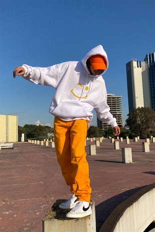 SMILE İŞLEMELİ OVERSIZE HOODIE
