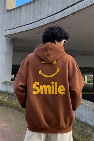 Smile Punchwork Kahverengi Oversize Hoodie