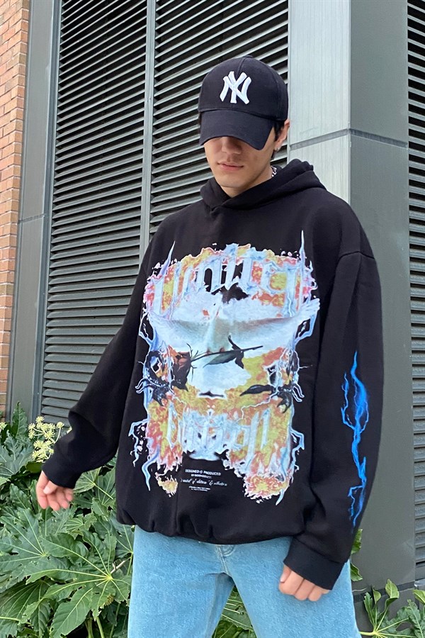 Smite Arm Effect Printed Oversize Hoodie