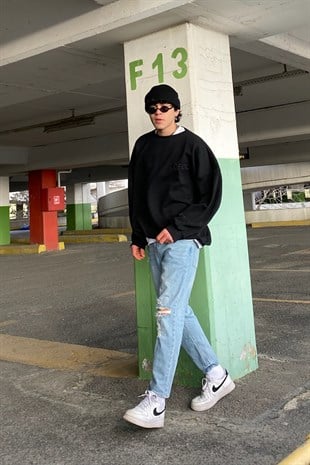 Soft Blue Distressed Mom Fit Jean