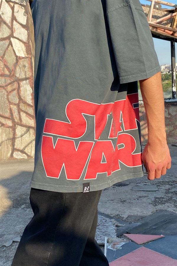 Starwars Baskılı Antrasit Oversize Tshirt