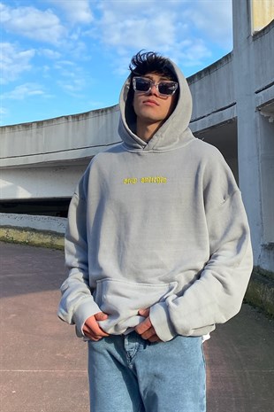 Stop Snitchin Nakış İşlemeli Oversize Premium Gri Hoodie