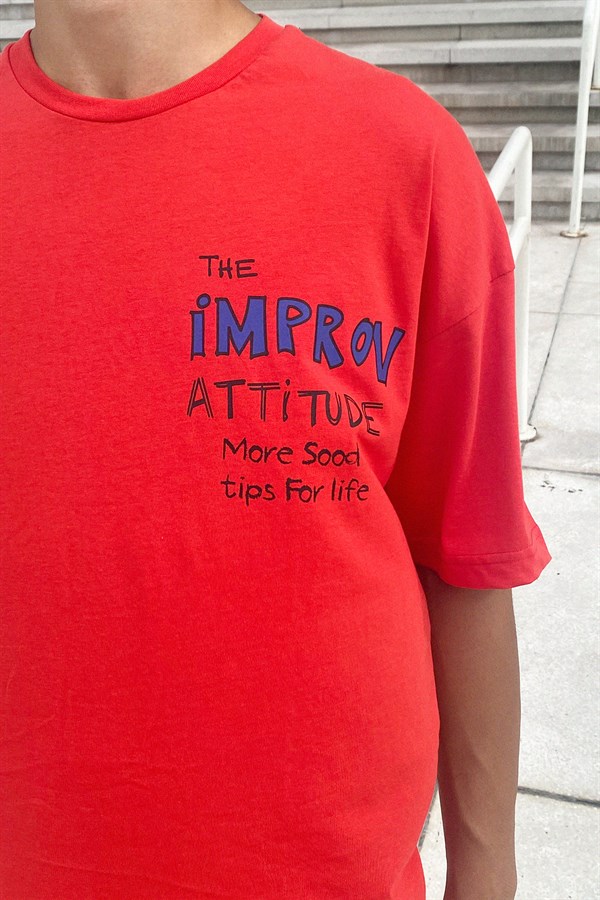 The Improv Baskılı Kırmızı Oversize Tshirt