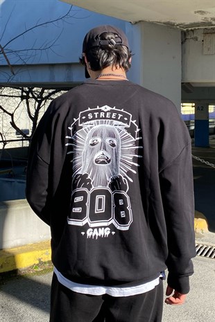 808 GANG Oversize Printed Siyah Sweatshirt