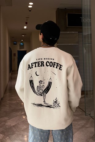 After Coffee Oversize Printed Ecru Sweatshirt