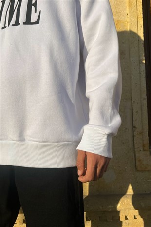 Aime Nakışlı Half-Zip Beyaz Sweatshirt