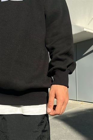 Aime Nakışlı Half-Zip Siyah Sweatshirt