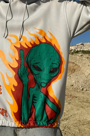 Alien Flame Baskıl Oversize Sweatshirt