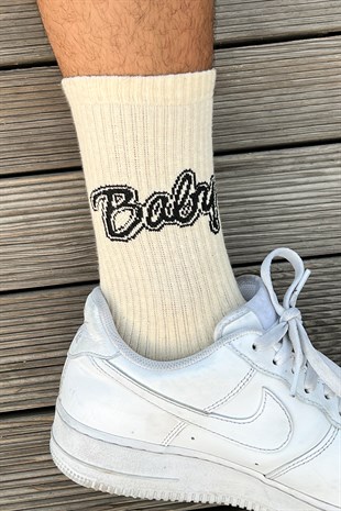 Baby Baskılı Bej Çorap