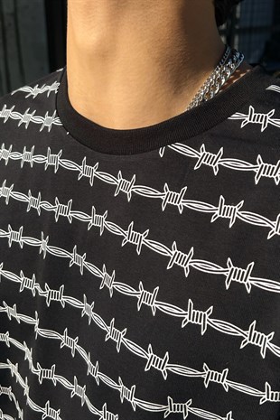Barbed Wire Baskılı Siyah Sweatshirt