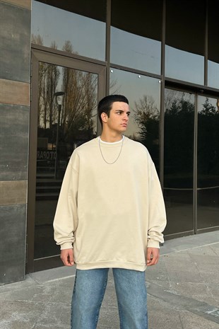 Basic Bej Oversize Sweatshirt
