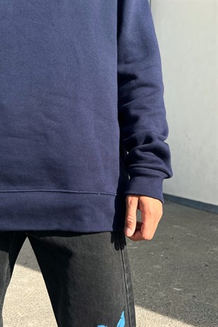Basic Lacivert Oversize Sweatshirt