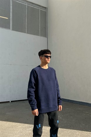 Basic Lacivert Oversize Sweatshirt