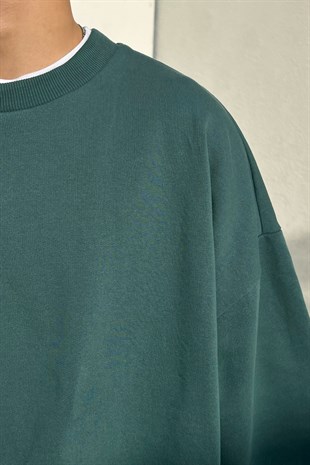 Basic Oversize Yeşil Sweatshirt