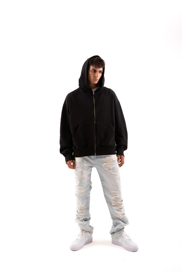 Basic Taş Rengi Zip Hoodie