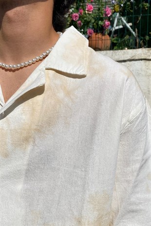 Batik Desenli Beyaz Kìsa Kollu Gömlek