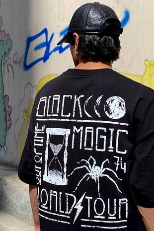 Black Magic Baskılı Siyah Oversize Tshirt