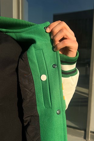 Boston Patch Detay Yeşil Premium Kolej Ceket - Flaw Wears