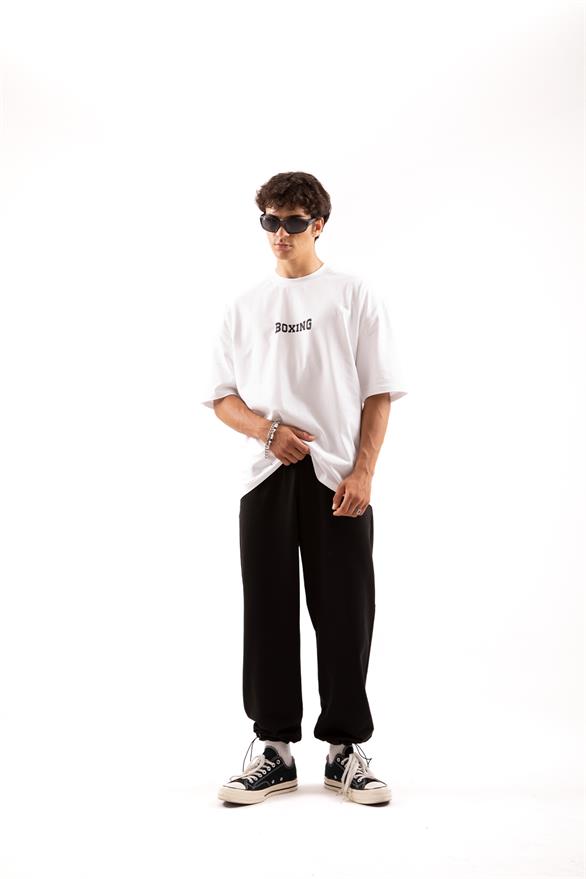 Boxing Baskılı Beyaz Oversize Tişört
