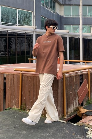 Buongiorno Baskılı Kahverengi Oversize Tshirt