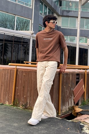 Buongiorno Baskılı Kahverengi Oversize Tshirt