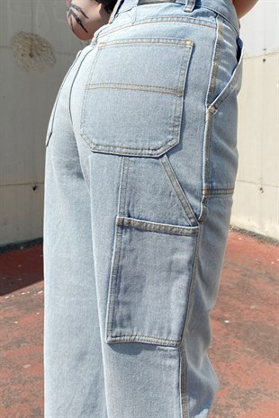Cep Detay Açık Mavi Baggy Jean