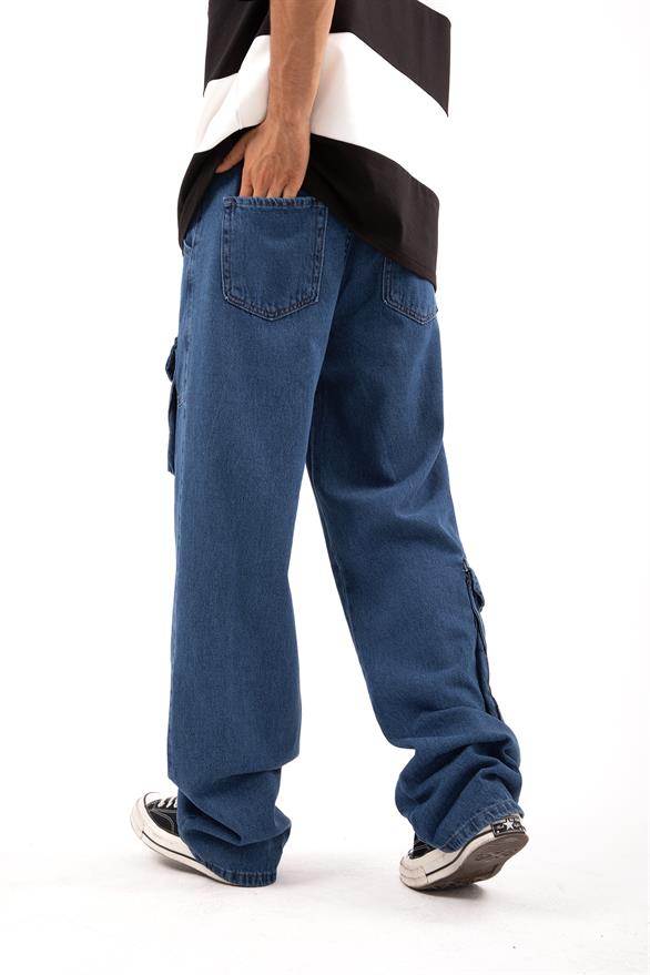 Cep Detay Mavi Baggy Jean