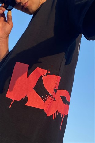 Collage Yan Baskı Detaylı Siyah Oversize Tshirt