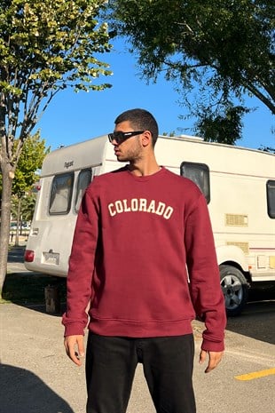 Colorado Nakışlı Bordo Oversize Sweatshirt