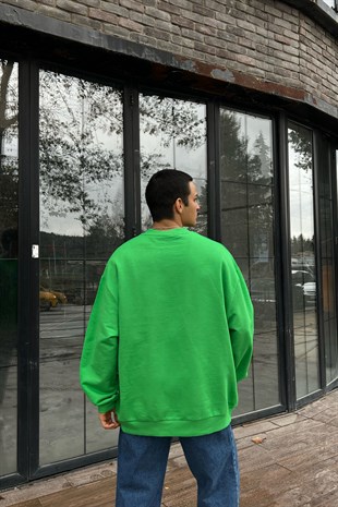 Day Social Nakışlı Yeşil Oversize Sweatshirt