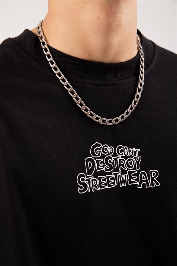 Destroy Streetwear Baskılı Siyah Oversize Tişört