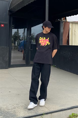 Did I Imagine It Baskılı Siyah Oversize Tshirt